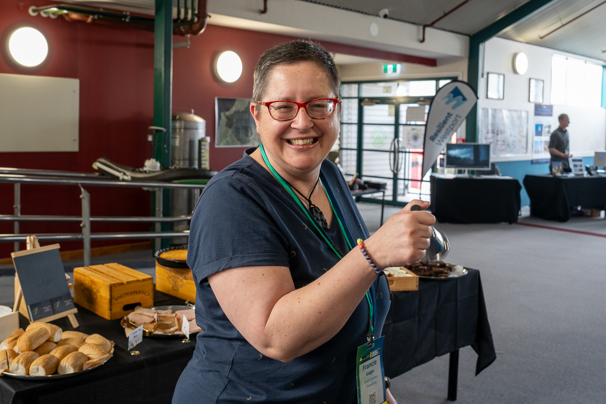Francie working onsite at a conference